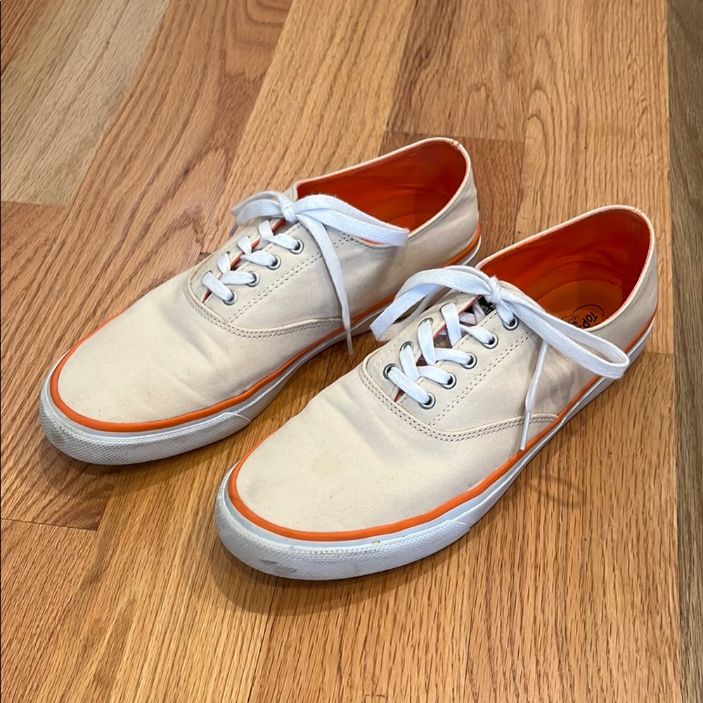 Sperry Cream and Orange Canvas Sneakers